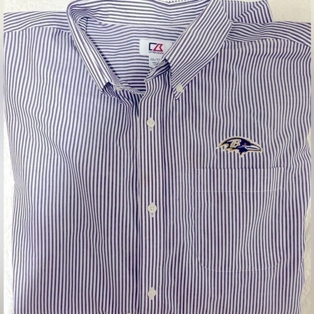 Baltimore Ravens purple pinstriped long sleeve button down casual shirt size XXL